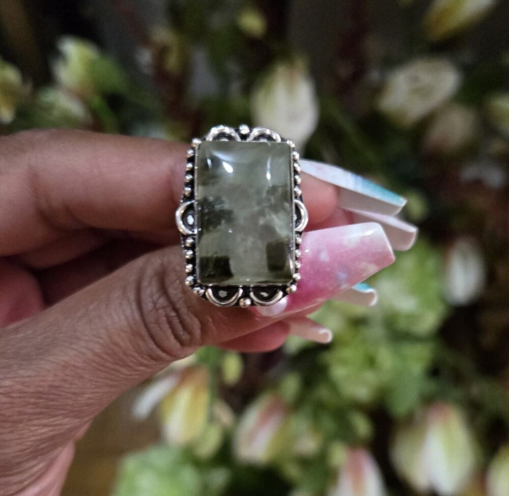 Nwob Square Transparent Green Multicolor Cocktail Ring Sz 7 Hand Made India